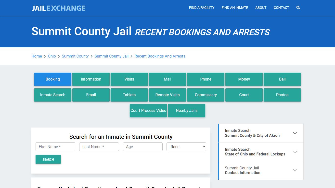 Summit County Jail Recent Bookings And Arrests - Jail Exchange